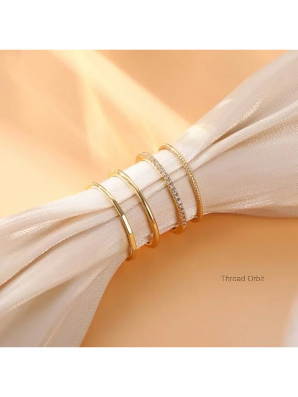 14K Gold Plated Half Cubic Zirconia Stacking Rings Set - Dainty Thin Band
